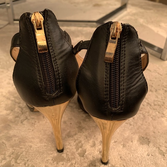 Exe Black & Gold open toe T-strap heels - Picture 8 of 9